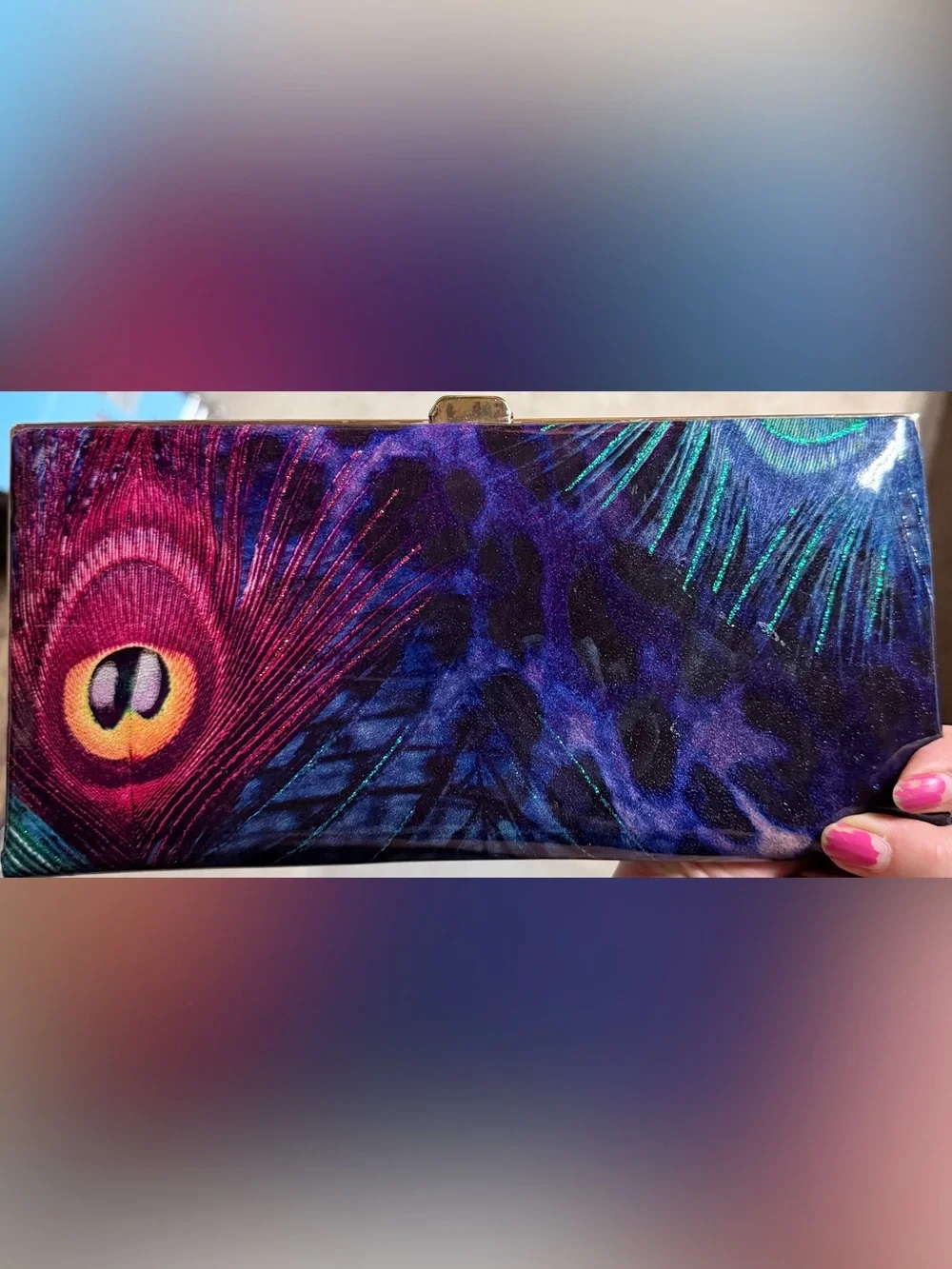 Lodis Peacock Print Feather Clutch Wallet